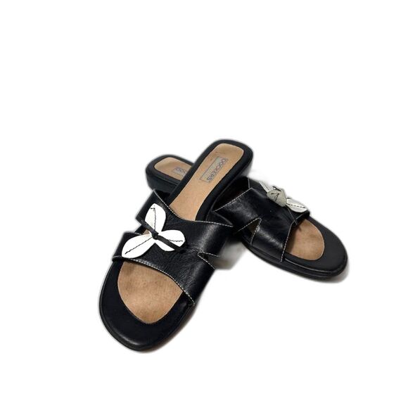 Dockers Women's Sandals Size 11 Black Floral Applique y2k Party Going Out Shoe - Picture 1 of 3